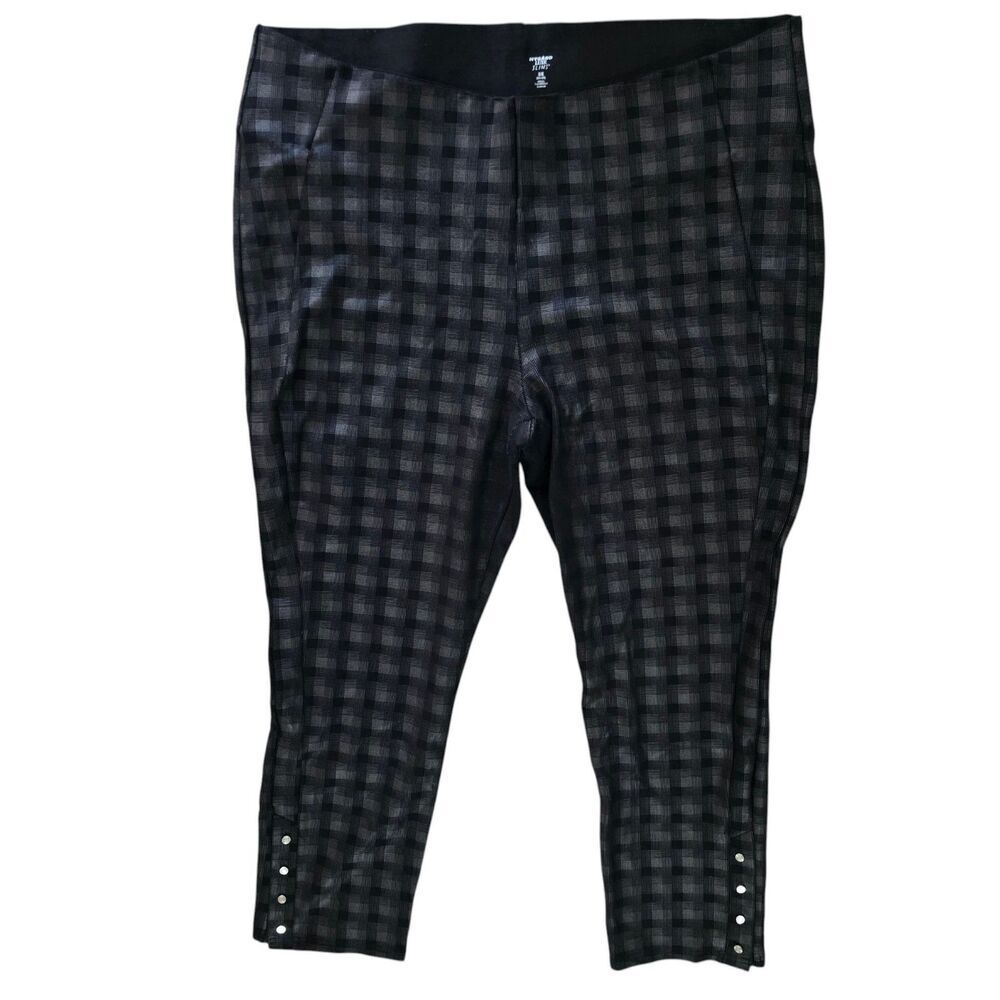 Nygard Luxe Slims Size 3X Gray Black Metallic Pull-On Ankle Leggings Metal Snaps